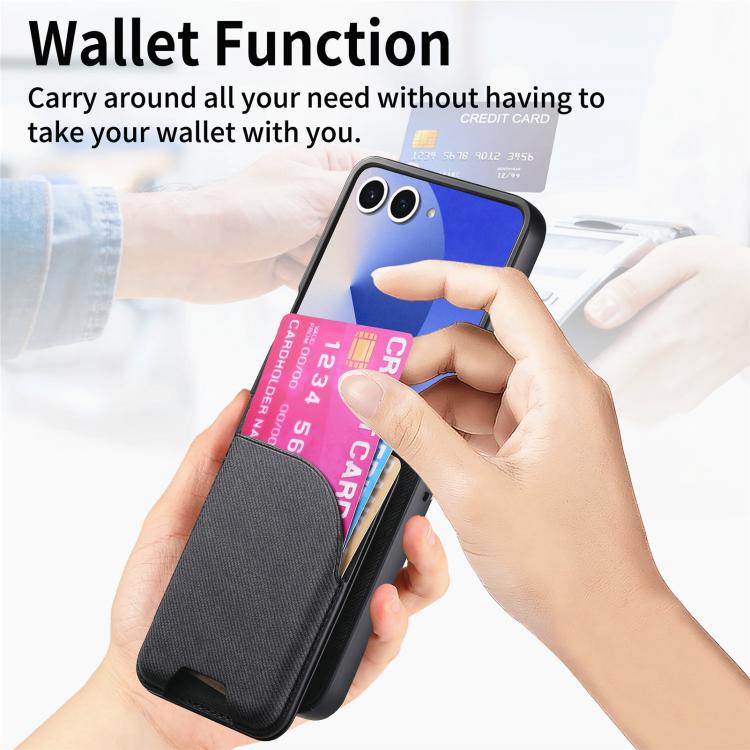 Funda magnética para Samsung Galaxy Z Flip7 5G, de piel y sarga, con tarjetero (negro)