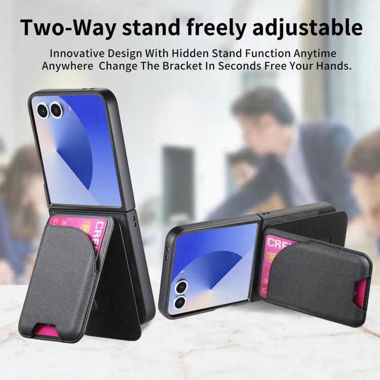 Funda magnética para Samsung Galaxy Z Flip7 5G, de piel y sarga, con tarjetero (negro)