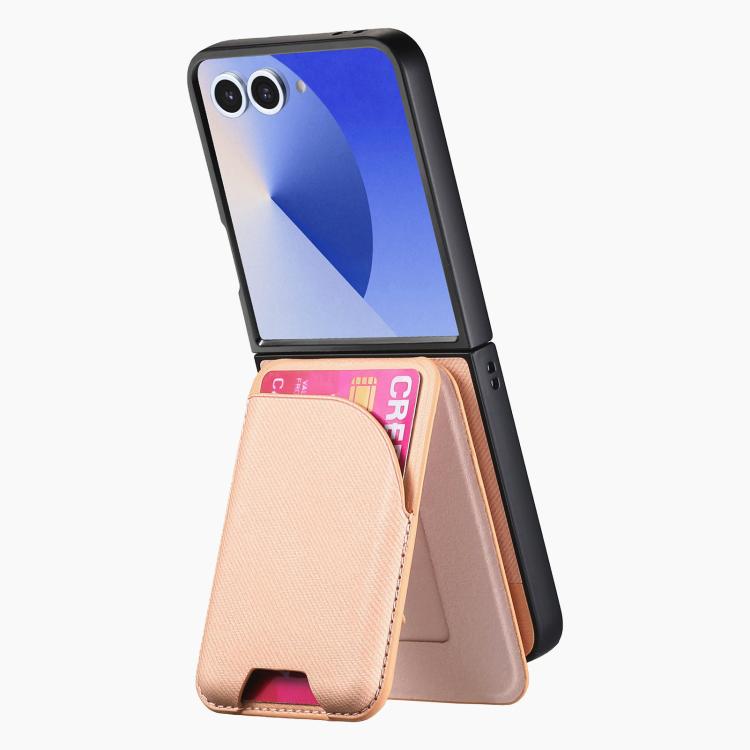 Funda magnética para Samsung Galaxy Z Flip7 5G, de piel y sarga, con tarjetero (rosa)