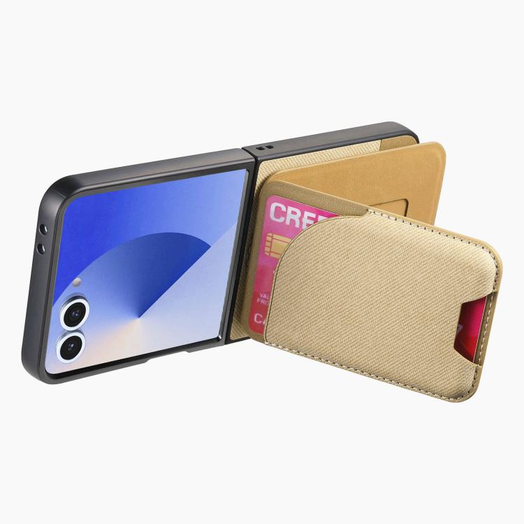 Funda magnética para Samsung Galaxy Z Flip7 5G, de piel y sarga, con tarjetero (caqui)