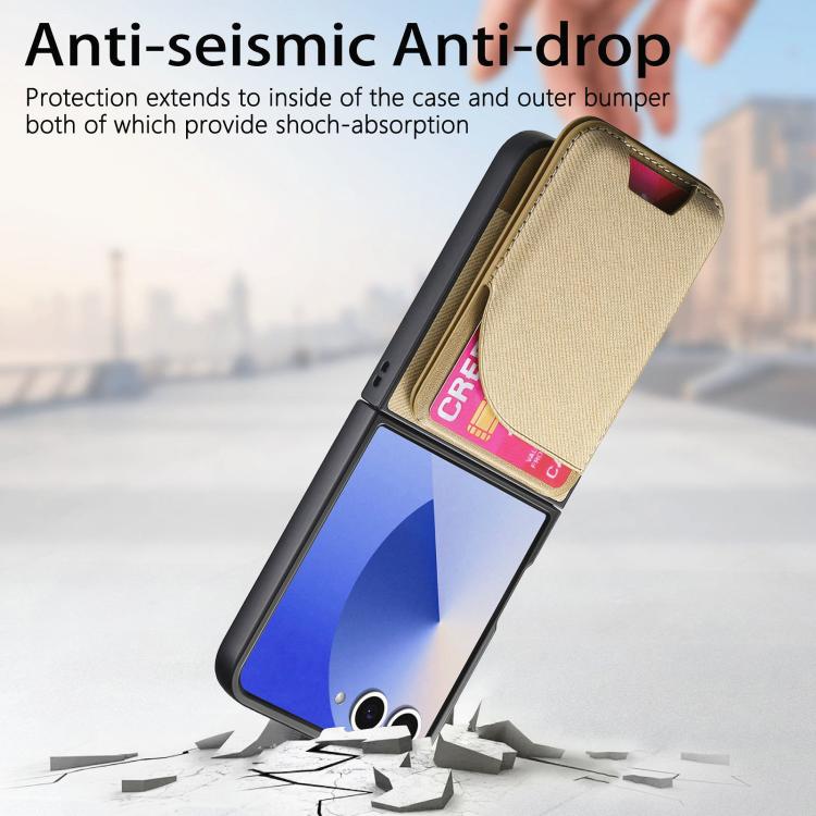 Funda magnética para Samsung Galaxy Z Flip7 5G, de piel y sarga, con tarjetero (caqui)