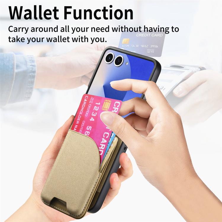 Funda magnética para Samsung Galaxy Z Flip7 5G, de piel y sarga, con tarjetero (caqui)