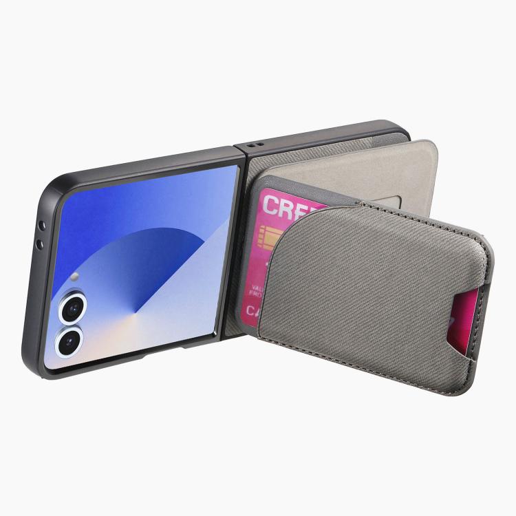 Funda magnética para Samsung Galaxy Z Flip7 5G, de piel y sarga, con tarjetero (gris)
