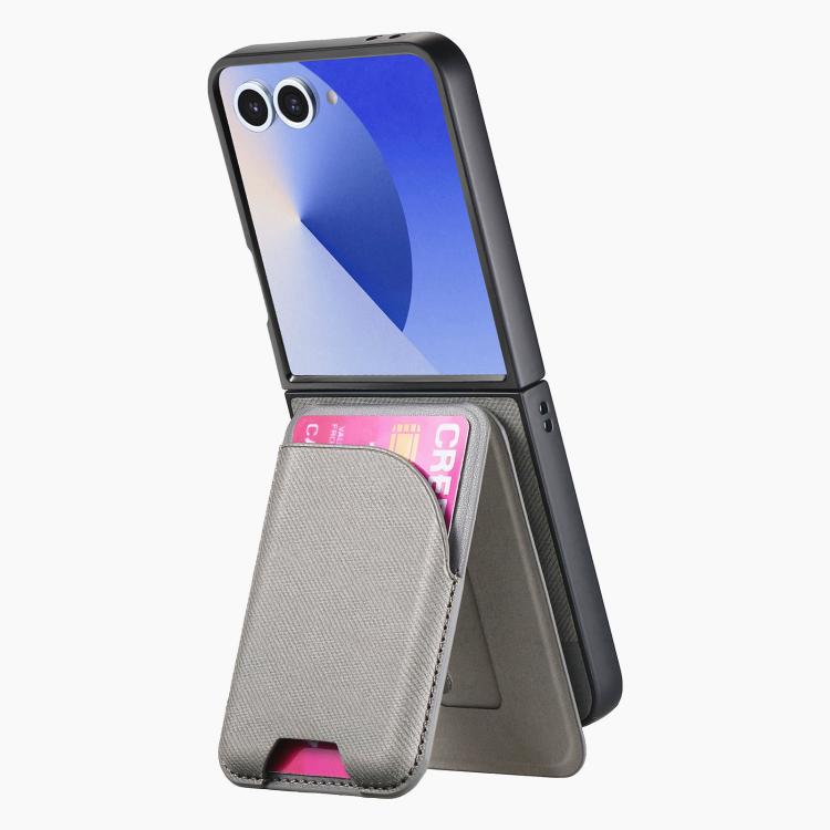 Funda magnética para Samsung Galaxy Z Flip7 5G, de piel y sarga, con tarjetero (gris)