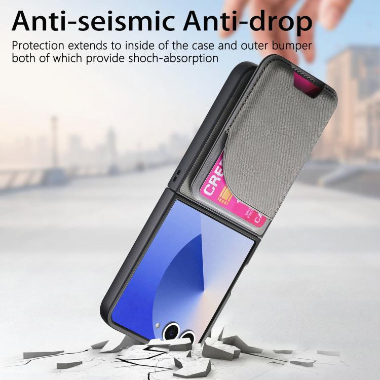 Funda magnética para Samsung Galaxy Z Flip7 5G, de piel y sarga, con tarjetero (gris)