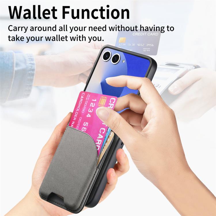 Funda magnética para Samsung Galaxy Z Flip7 5G, de piel y sarga, con tarjetero (gris)