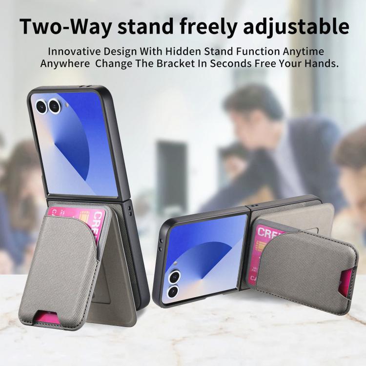 Funda magnética para Samsung Galaxy Z Flip7 5G, de piel y sarga, con tarjetero (gris)