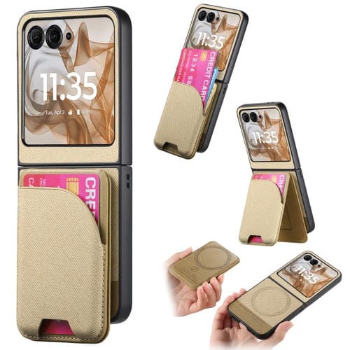 Funda Magnética Motorola Razr 40 de Piel y Sarga con Tarjetero (Caqui)