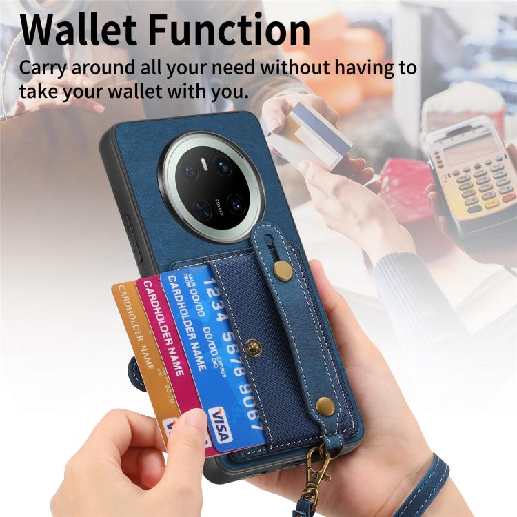 Funda de Cuero Tipo Billetera Huawei Mate 70 Diseño Retro Pulsera Cruzada (Verde)