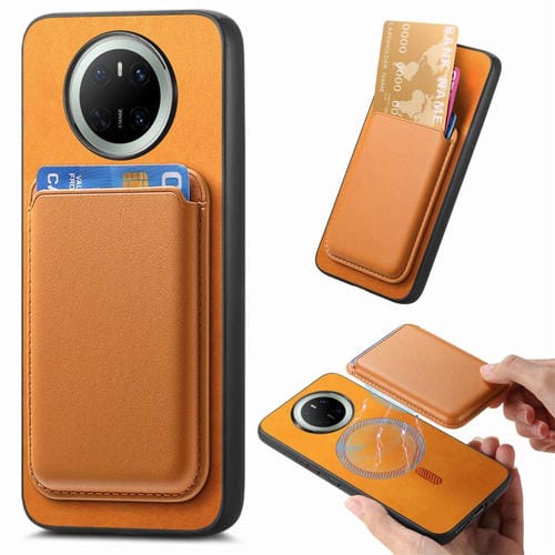 Funda Trasera PU para Huawei Mate 70 con Tarjetero Magsafe Retro (Amarilla)
