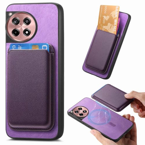 Funda Trasera PU con Tarjetero Magsafe Retro para OnePlus Ace 3/12R 5G (Morada)