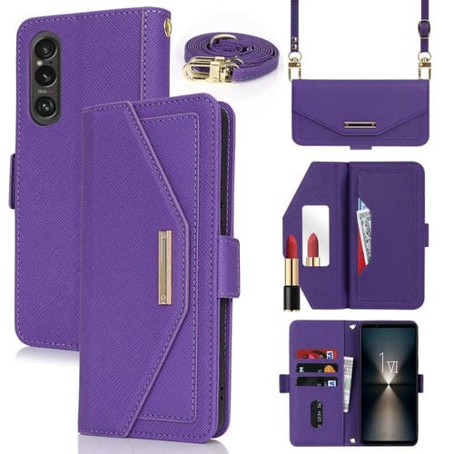 Funda de Cuero Textura Cruzada con Cordón para Sony Xperia 1 Vi (Morado)