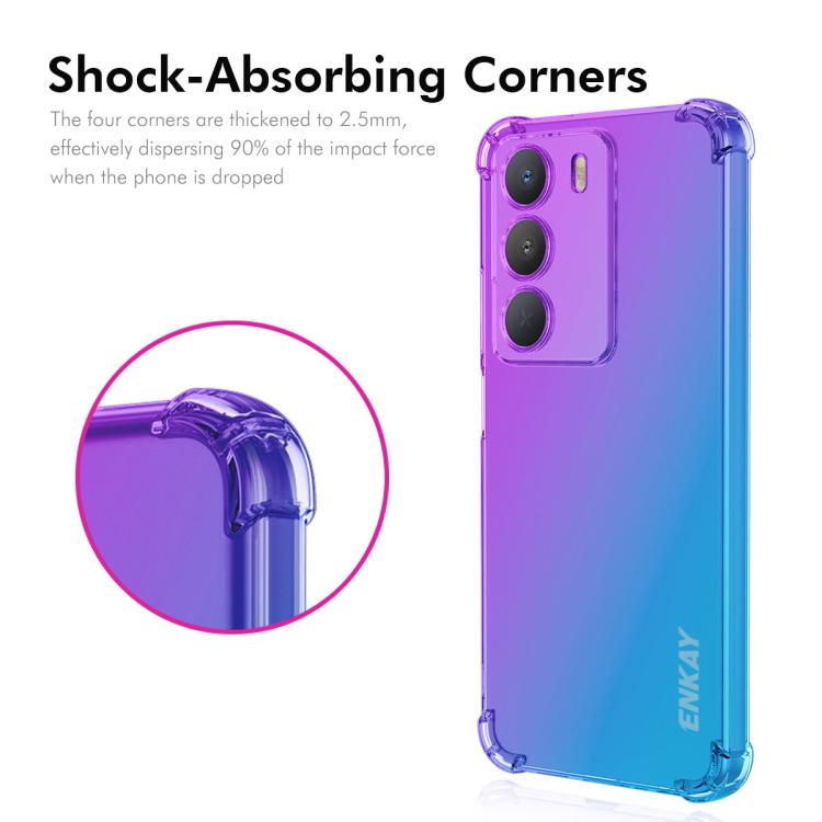 Funda de TPU con Diseño de Sombrero y Bolsa de Aire Degradado Enkay Hat-Prince para Realme 14X Global (Morado y Azul)