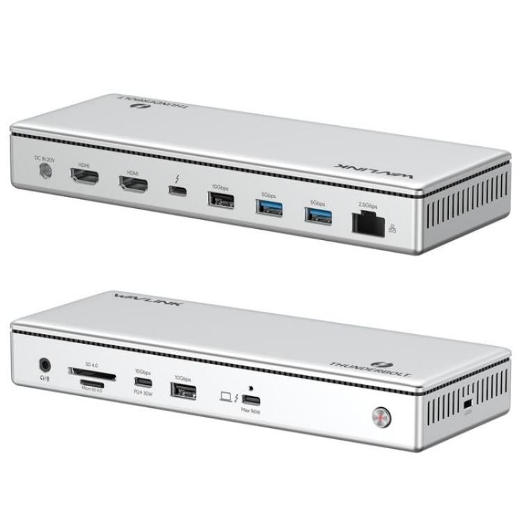 Estación de Acoplamiento Wavlink Utd45 96 W con Carga para Pantallas 8K/4K y Thunderbolt 4 Concentrador 13 en 1 (Enchufe Estadounidense)