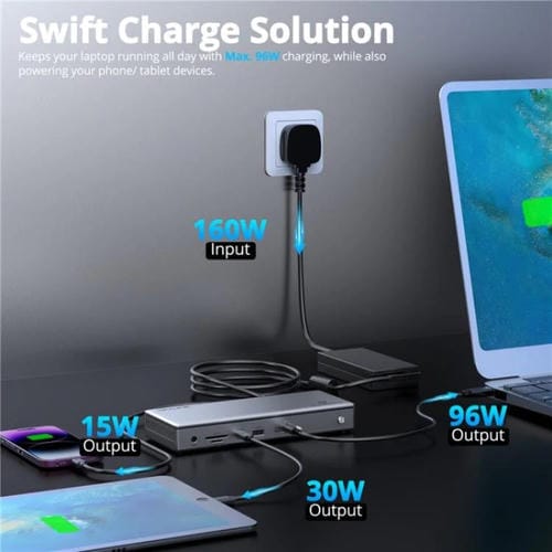 Estación de Acoplamiento Wavlink Utd45 96 W Thunderbolt 4 Concentrador 13 En 1 para Pantallas 8K/4K (Enchufe Australiano)