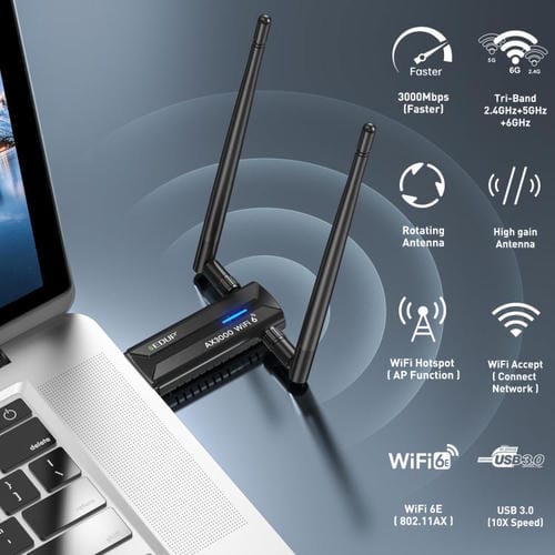 Adaptador Inalámbrico USB 3.0 Edup Ep-Ax1672 Ax3000 WIFI 6E 802.11G 2,4 GHz 5 GHz 6 GHz Chipset Mt7621Au