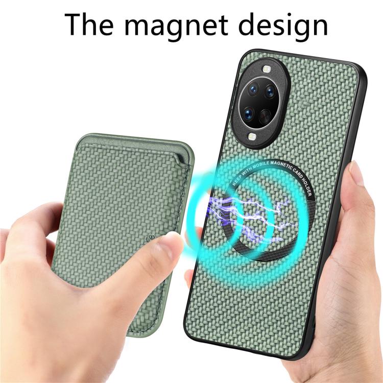 Funda de cuero de fibra de carbono con tarjetero Magsafe para Huawei nova 14 Pro (verde)