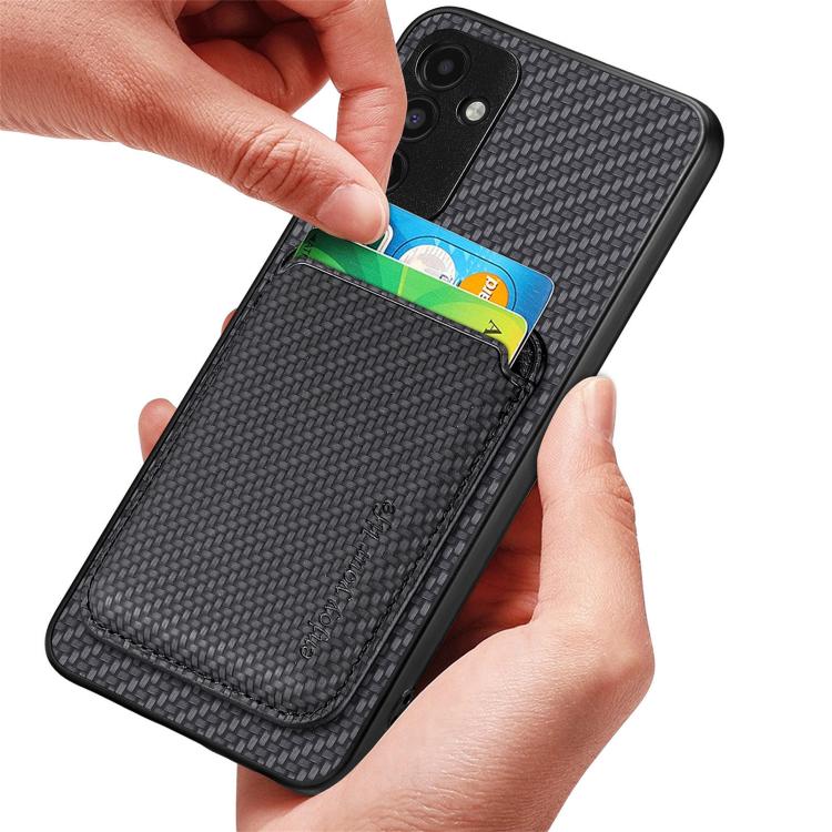 Funda de cuero de fibra de carbono con tarjetero Magsafe para Huawei nova 14 Pro (verde)