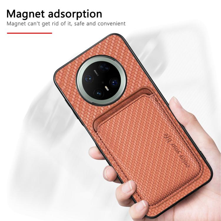 Funda de cuero de fibra de carbono con tarjetero Magsafe para Huawei nova 14 Pro (verde)