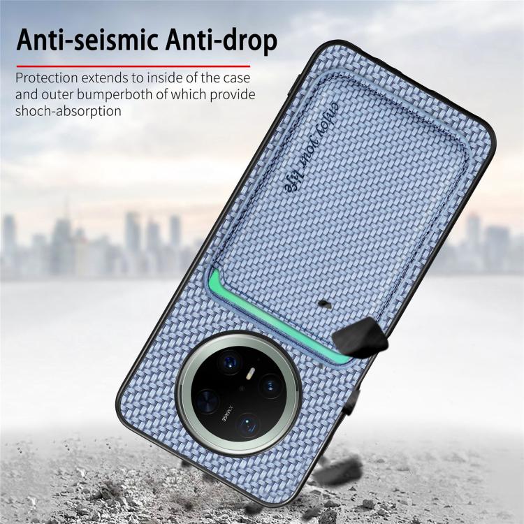 Funda de cuero de fibra de carbono con tarjetero Magsafe para Huawei nova 14 Pro (verde)