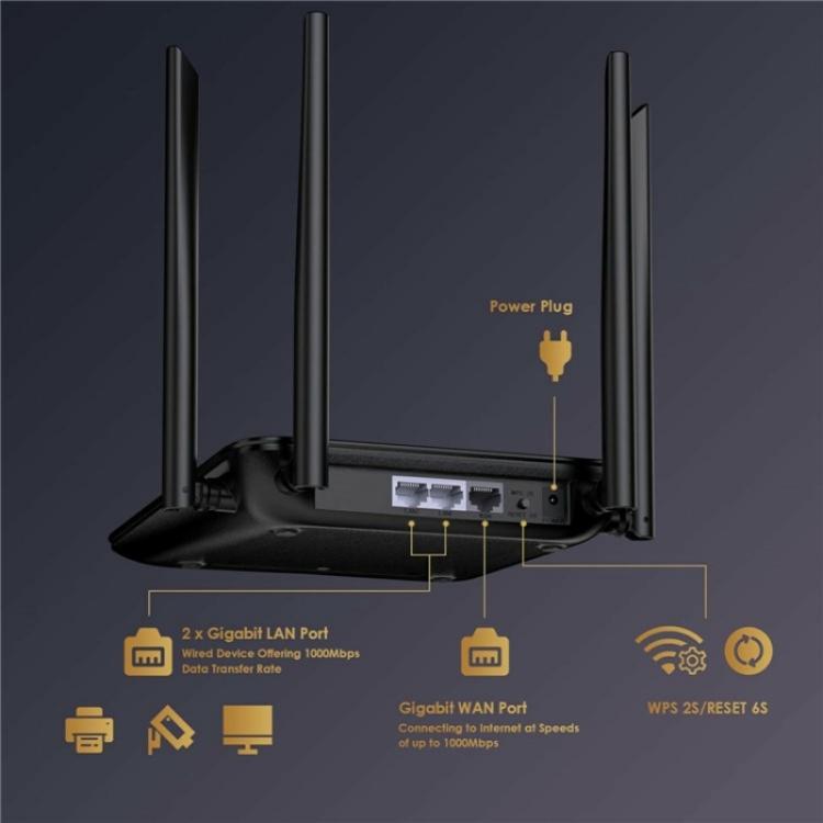 Enrutador doméstico WAVLINK WN530HG4 Gigabit Ethernet MU-MIMO doble banda AC1200 (UE)
