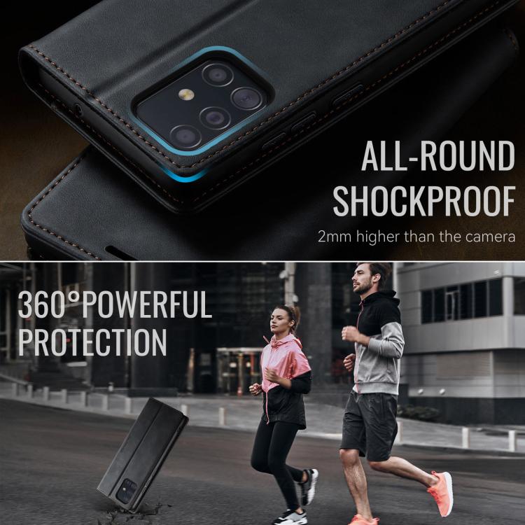 Funda para Samsung Galaxy A51 CaseMe 033 con forro de piel de becerro, microfibra y bloqueo RFID (negra)