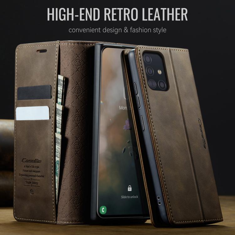 Funda para Samsung Galaxy A51 CaseMe 033 con forro de piel de becerro, microfibra y bloqueo RFID (café)