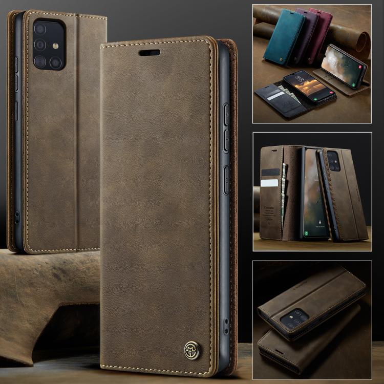 Funda para Samsung Galaxy A51 CaseMe 033 con forro de piel de becerro, microfibra y bloqueo RFID (café)