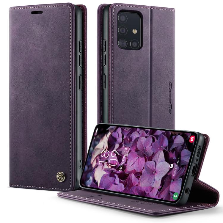Funda para Samsung Galaxy A51 CaseMe 033 con forro de piel de becerro, microfibra y bloqueo RFID (morado)
