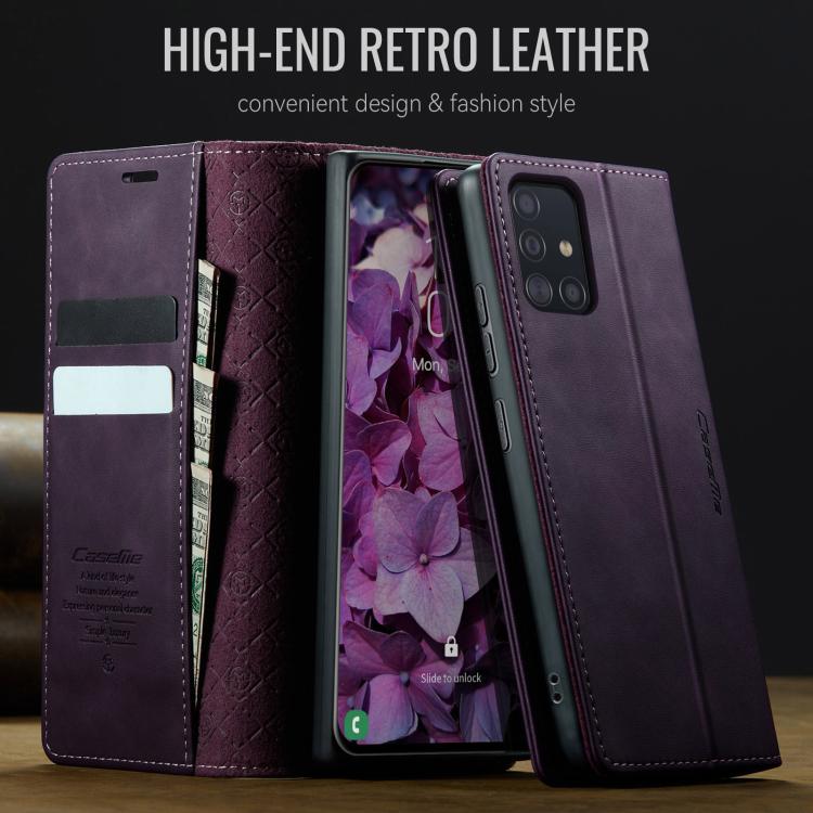 Funda para Samsung Galaxy A51 CaseMe 033 con forro de piel de becerro, microfibra y bloqueo RFID (morado)