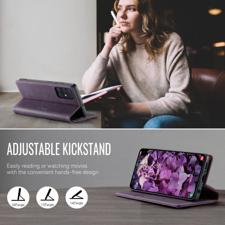 Funda para Samsung Galaxy A51 CaseMe 033 con forro de piel de becerro, microfibra y bloqueo RFID (morado)