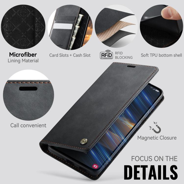 Funda para Samsung Galaxy A53 CaseMe 033 con forro de piel de becerro, microfibra y bloqueo RFID (negra)