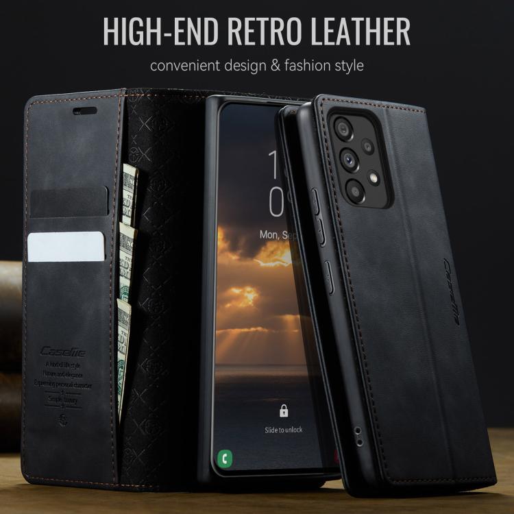 Funda para Samsung Galaxy A53 CaseMe 033 con forro de piel de becerro, microfibra y bloqueo RFID (negra)