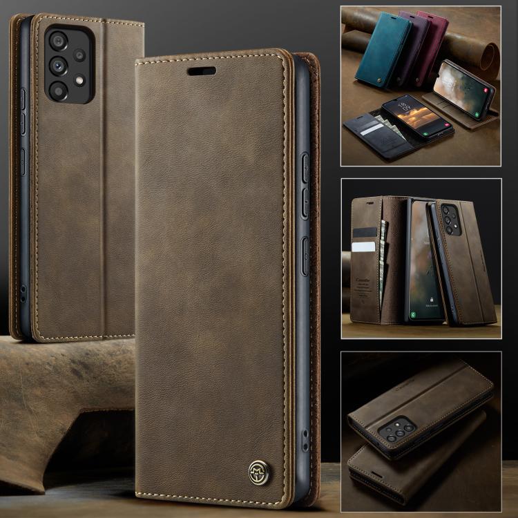 Funda para Samsung Galaxy A53 CaseMe 033 con forro de piel de becerro, microfibra y bloqueo RFID (café)