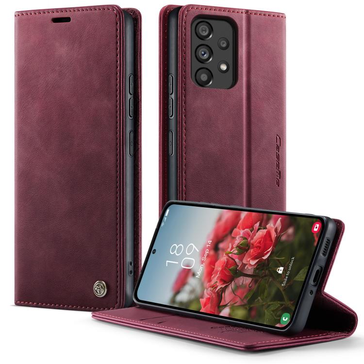 Funda para Samsung Galaxy A53 CaseMe 033 con forro de piel de becerro, microfibra y bloqueo RFID (roja)