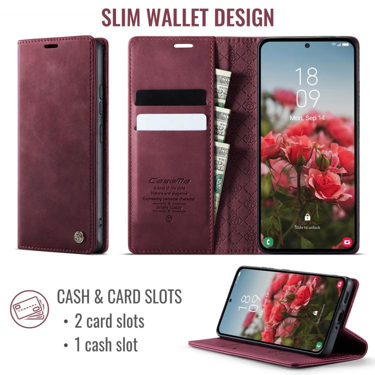 Funda para Samsung Galaxy A53 CaseMe 033 con forro de piel de becerro, microfibra y bloqueo RFID (roja)
