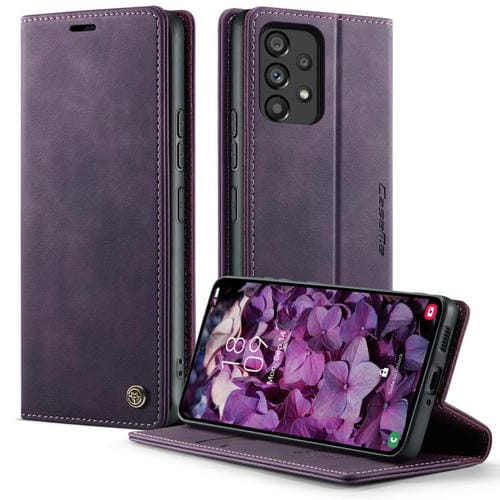 Funda CaseMe 033 para Samsung Galaxy A53, forro de piel de becerro, microfibra, con bloqueo RFID (morado)