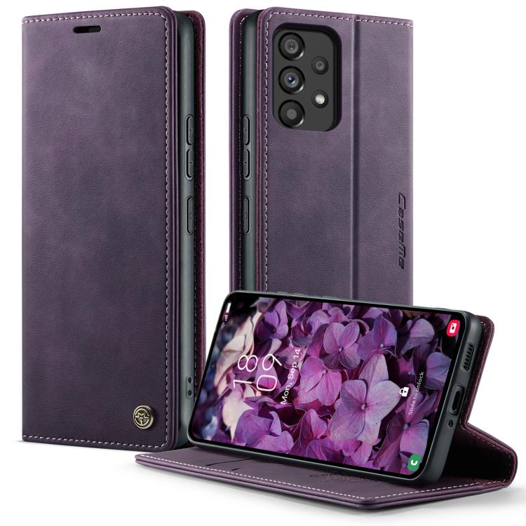 Funda CaseMe 033 para Samsung Galaxy A53, forro de piel de becerro, microfibra, con bloqueo RFID (morado)