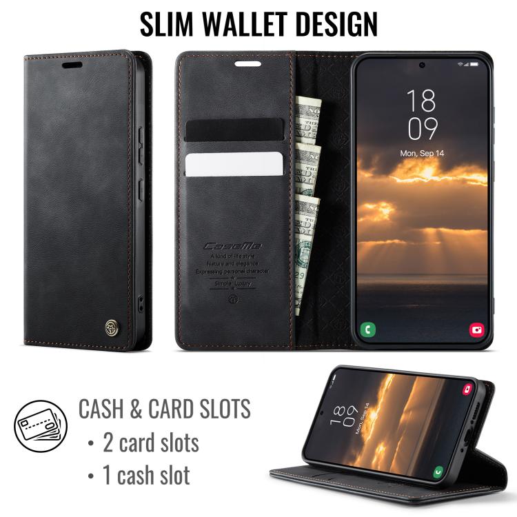 Funda para Samsung Galaxy A54 CaseMe 033 con forro de piel de becerro, microfibra y bloqueo RFID (negra)