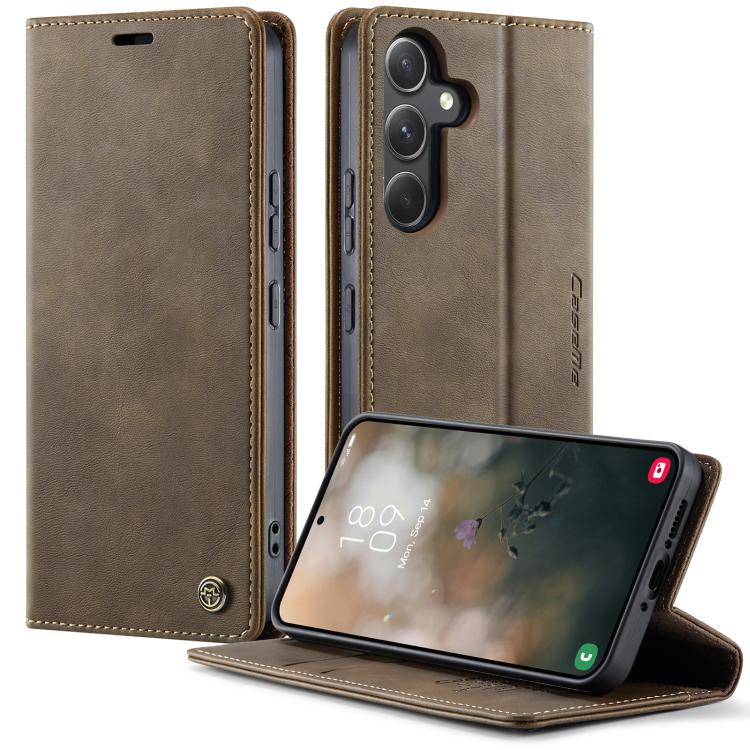 Funda para Samsung Galaxy A54 CaseMe 033 con forro de piel de becerro, microfibra y bloqueo RFID (café)