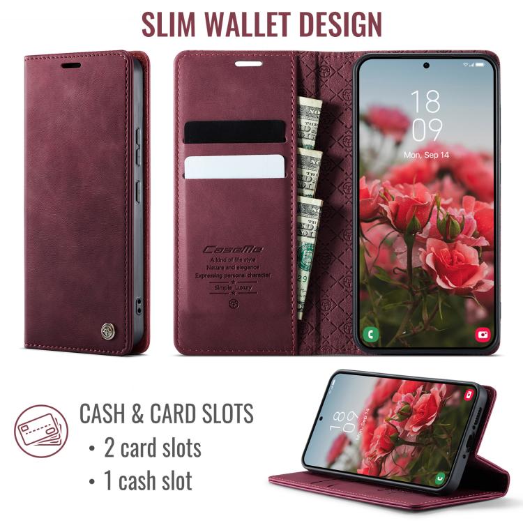 Funda para Samsung Galaxy A54 CaseMe 033 con forro de piel de becerro, microfibra y bloqueo RFID (roja)