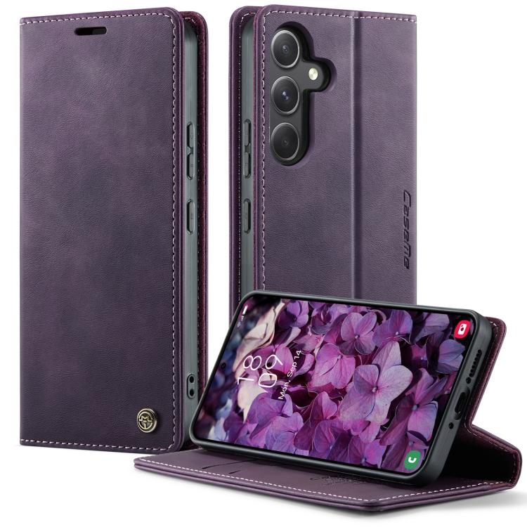 Funda para Samsung Galaxy A54 CaseMe 033 con forro de piel de becerro, microfibra y bloqueo RFID (morado)