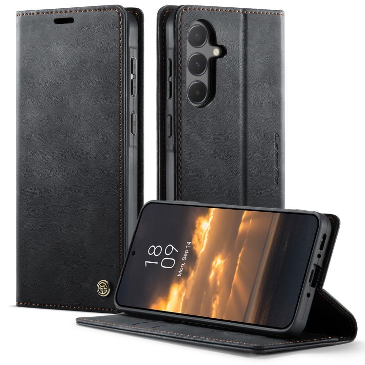 Funda para Samsung Galaxy A55 CaseMe 033 con forro de piel de becerro, microfibra y bloqueo RFID (negra)