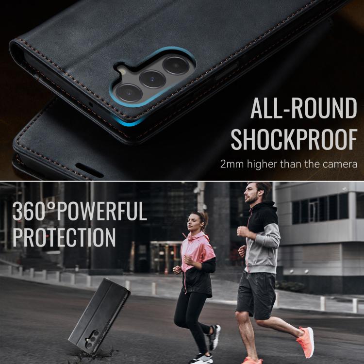 Funda para Samsung Galaxy A55 CaseMe 033 con forro de piel de becerro, microfibra y bloqueo RFID (negra)