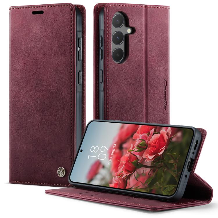 Funda para Samsung Galaxy A55 CaseMe 033 con forro de piel de becerro, microfibra y bloqueo RFID (roja)
