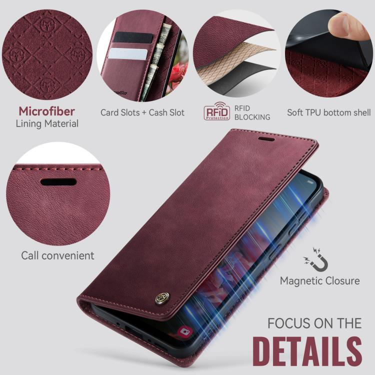 Funda para Samsung Galaxy A55 CaseMe 033 con forro de piel de becerro, microfibra y bloqueo RFID (roja)