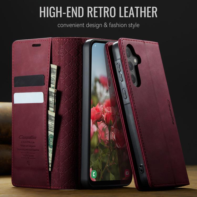 Funda para Samsung Galaxy A55 CaseMe 033 con forro de piel de becerro, microfibra y bloqueo RFID (roja)
