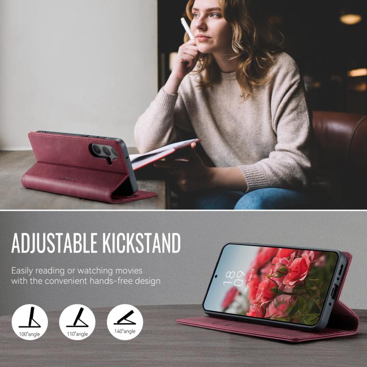 Funda para Samsung Galaxy A55 CaseMe 033 con forro de piel de becerro, microfibra y bloqueo RFID (roja)