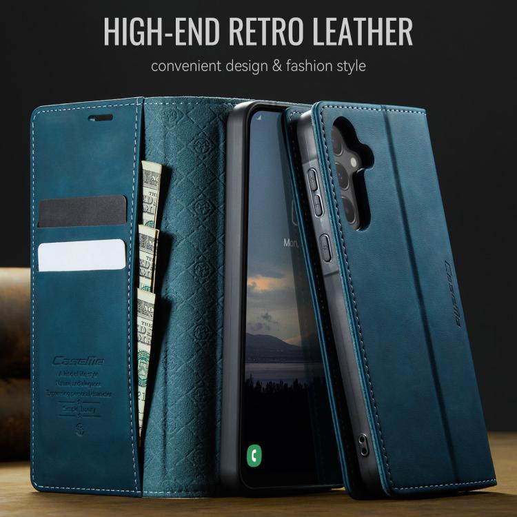 Funda CaseMe 033 para Samsung Galaxy A55, forro de piel de becerro, microfibra y bloqueo RFID (verde)