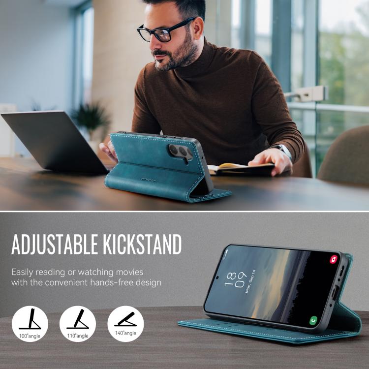 Funda CaseMe 033 para Samsung Galaxy A55, forro de piel de becerro, microfibra y bloqueo RFID (verde)